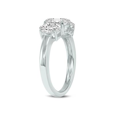 1.50 CTW Three Stone Oval Shape Lab Grown Diamond Ring in 14K White Gold