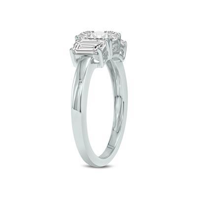 2 CTW Three Stone Emerald Cut Lab Grown Diamond Ring in 14K White Gold