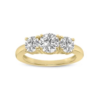 1 CTW Three Stone Round Cut Lab Grown Diamond Ring in 14K Yellow Gold