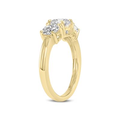 1 CTW Three Stone Round Cut Lab Grown Diamond Ring in 14K Yellow Gold