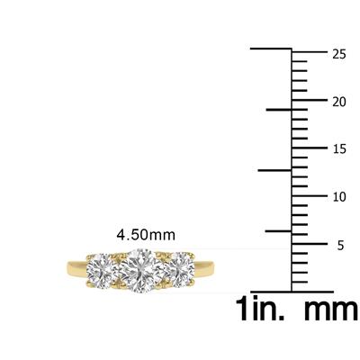 1 CTW Three Stone Round Cut Lab Grown Diamond Ring in 14K Yellow Gold