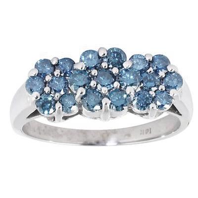 1 Carat TW Blue Diamond Flower Ring 14k White Gold