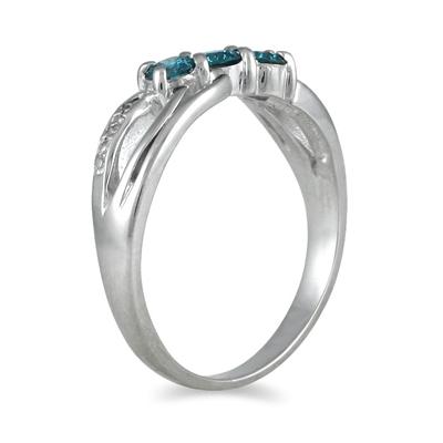 Three Stone Blue Diamond Ring in 14K White Gold