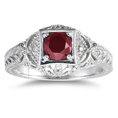 Ruby and Diamond Antique Byzantine Ring in 14K White Gold
