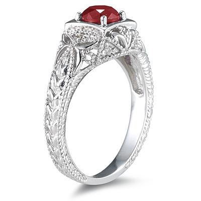 Ruby and Diamond Antique Byzantine Ring in 14K White Gold