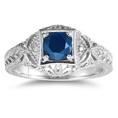 Sapphire and Diamond Antique Byzantine Ring in 14K White Gold