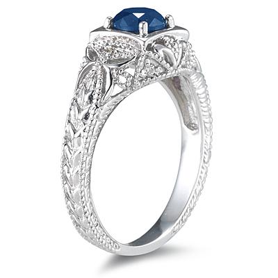Sapphire and Diamond Antique Byzantine Ring in 14K White Gold