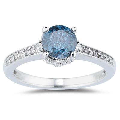 1 1/5 Carat Blue and White Diamonds Ring in 14K White Gold
