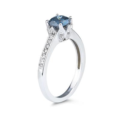 1 1/5 Carat Blue and White Diamonds Ring in 14K White Gold