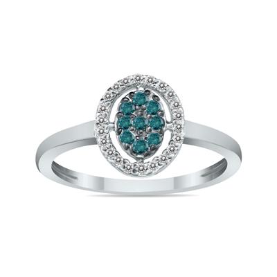 Blue and White Diamond Ring in White Gold