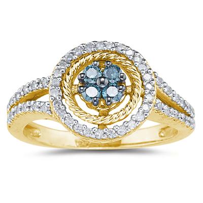 Blue and White Diamond Ring in Yellow Gold