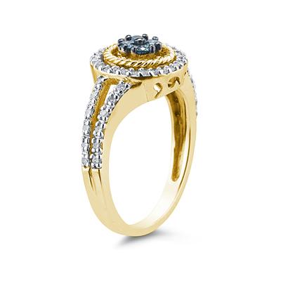 Blue and White Diamond Ring in Yellow Gold