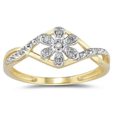 Diamond Flower Twist Ring in 10k Yellow Gold