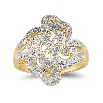 Engraved Antique 10K Yellow Gold Diamond Ring