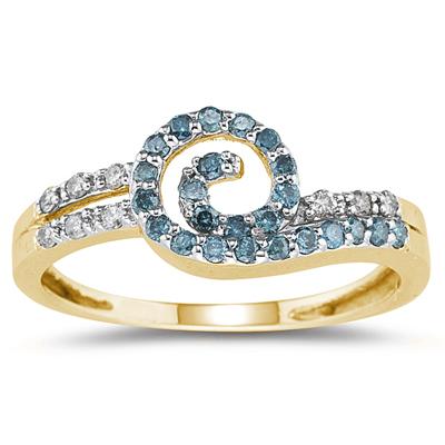 Blue and White Diamond Ring in 14K Yellow Gold