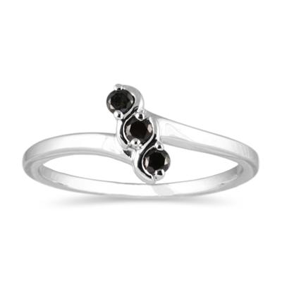Three Stone Black Diamond Ring 10k White Gold 