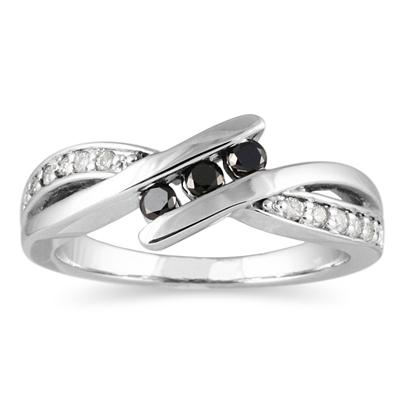 Black and White Diamond Ring in 10K  White Gold