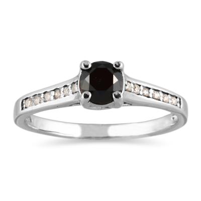 Black and White Diamond Ring in 14K White Gold