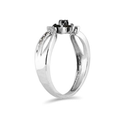 Black and White Diamond Flower Ring in 10K White Gold
