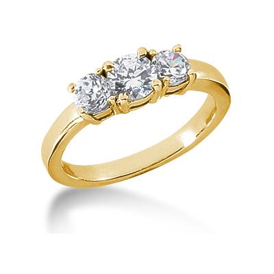 1.00CTW Classic Round Three Stone Ring in 14k Yellow Gold