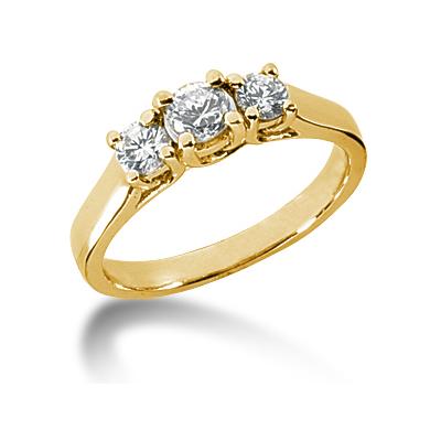 0.75CTW Trellis Three Stone Diamond Ring in 18k Yellow Gold