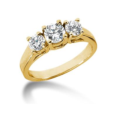 1.00CTW Trellis Three Stone Diamond Ring in 14k Yellow Gold