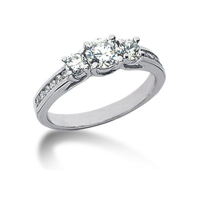0.98CTW Diamond Three Stone Ring with Side Stones in Palladium