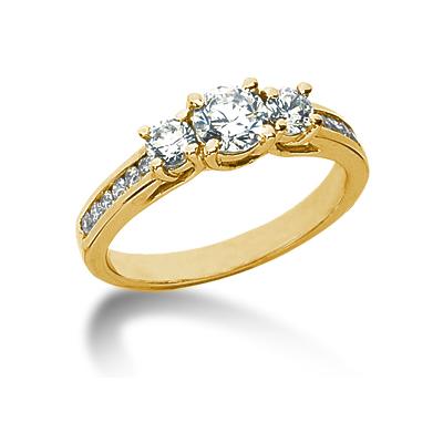 0.98CTW Diamond Three Stone Ring with Side Stones in 14k Yellow Gold