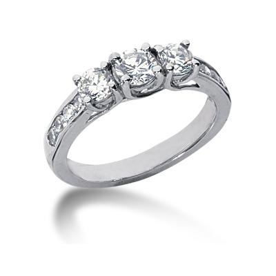 1.15CTW Diamond Three Stone Ring with Side Stones in Palladium