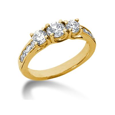 1.15CTW Diamond Three Stone Ring with Side Stones in 14k Yellow Gold