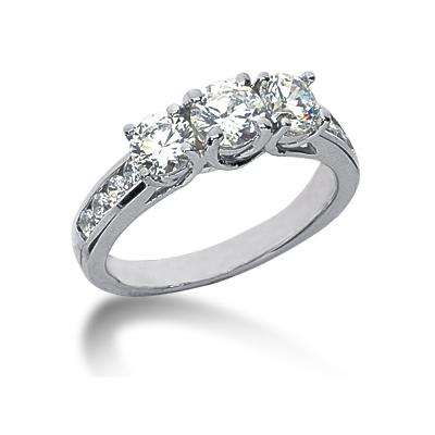 1.46CTW Diamond Three Stone Ring with Side Stones in 14k White Gold