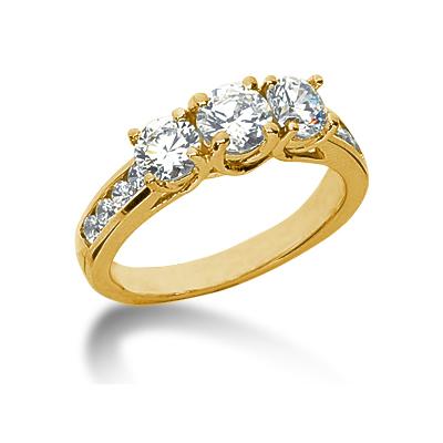 1.46CTW Diamond Three Stone Ring with Side Stones in 14k Yellow Gold