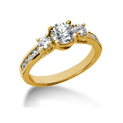 0.48CTW Diamond Three Stone Ring with Side Stones in 14k Yellow Gold
