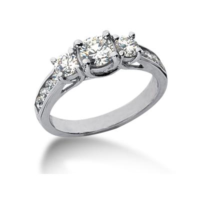0.70CTW Diamond Three Stone Ring with Side Stones in Palladium