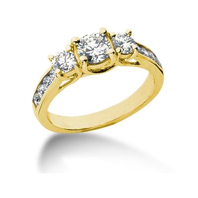 0.70CTW Diamond Three Stone Ring with Side Stones in 14k Yellow Gold