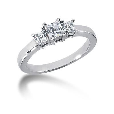 0.74CTW Classic Princess Three Stone Ring in 14k White Gold
