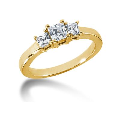 0.74CTW Classic Princess Three Stone Ring in 14k Yellow Gold