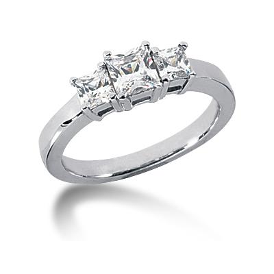 1.04CTW Classic Princess Three Stone Ring in 14k White Gold