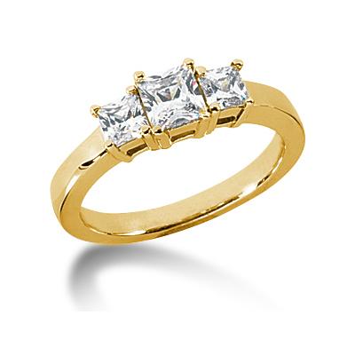 1.04CTW Classic Princess Three Stone Ring in 14k Yellow Gold