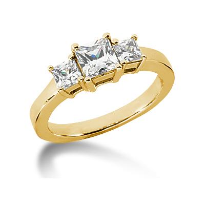 0.54CTW Classic Princess Three Stone Ring in 18k Yellow Gold