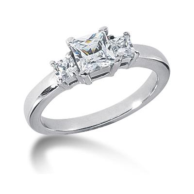 0.80CTW Classic Princess Three Stone Ring in 18k White Gold