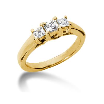 0.74CTW Trellis Three Stone Princess Cut Diamond Ring in 14k Yellow Gold