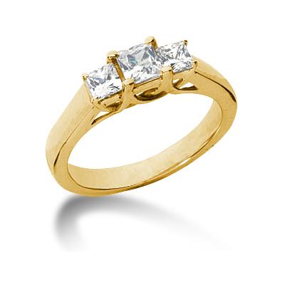 1.04CTW Trellis Three Stone Princess Cut Diamond Ring in 14k Yellow Gold