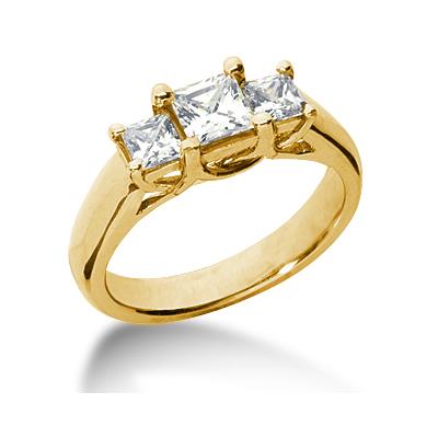 0.54CTW Trellis Three Stone Princess Cut Diamond Ring in 18k Yellow Gold