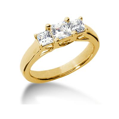 0.80CTW Trellis Three Stone Princess Cut Diamond Ring in 14k Yellow Gold