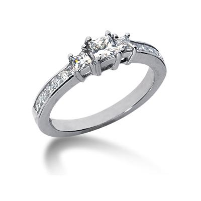 1.10CTW Princess Diamond Three Stone Ring with Side Stones in Platinum