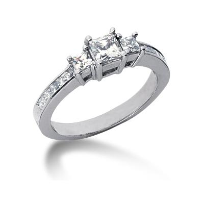 1.26CTW Princess Diamond Three Stone Ring with Side Stones in Platinum