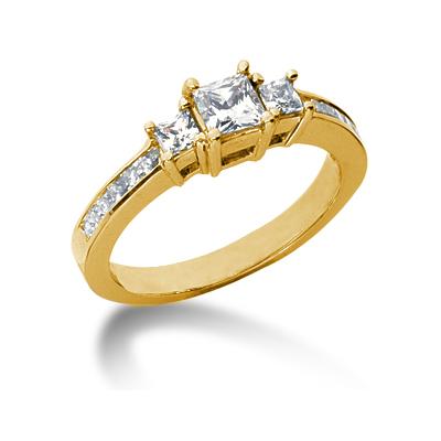 1.26CTW Princess Diamond Three Stone Ring with Side Stones in 14k Yellow Gold