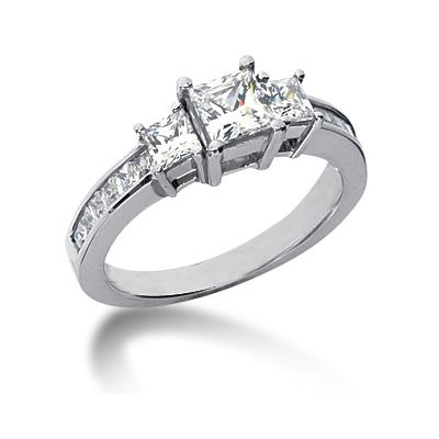1.64CTW Princess Diamond Three Stone Ring with Side Stones in Platinum