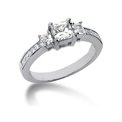 0.76CTW Princess Diamond Three Stone Ring with Side Stones in Platinum